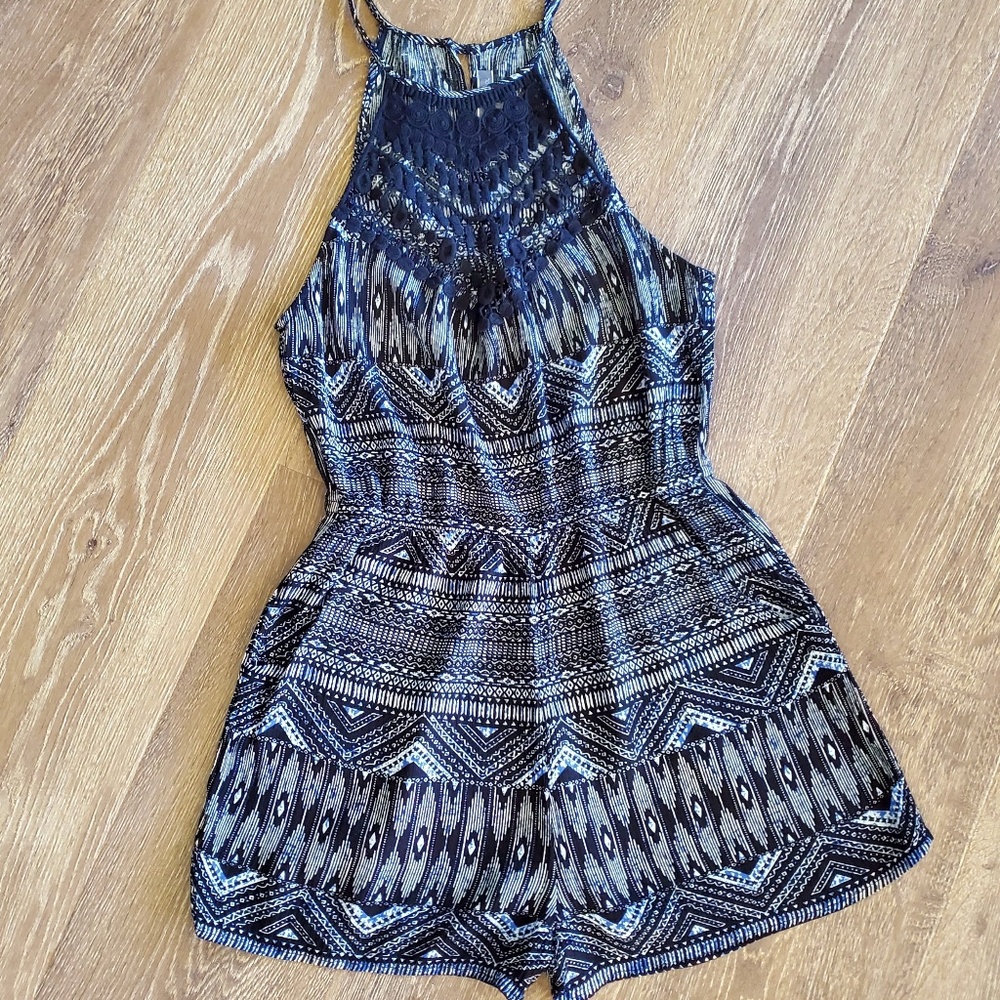 Black and Blue High Neck Romper